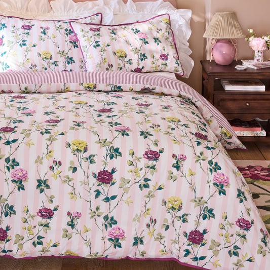 Cath Kidston Climbing Rose Stripe Duvet Cover Set - Pink