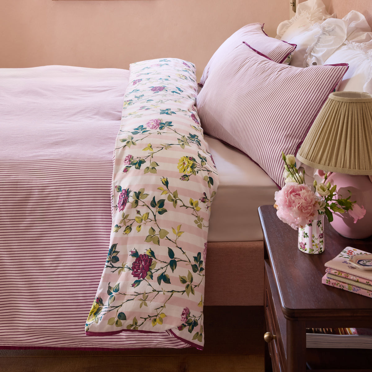 Cath Kidston Climbing Rose Stripe Duvet Cover Set - Pink