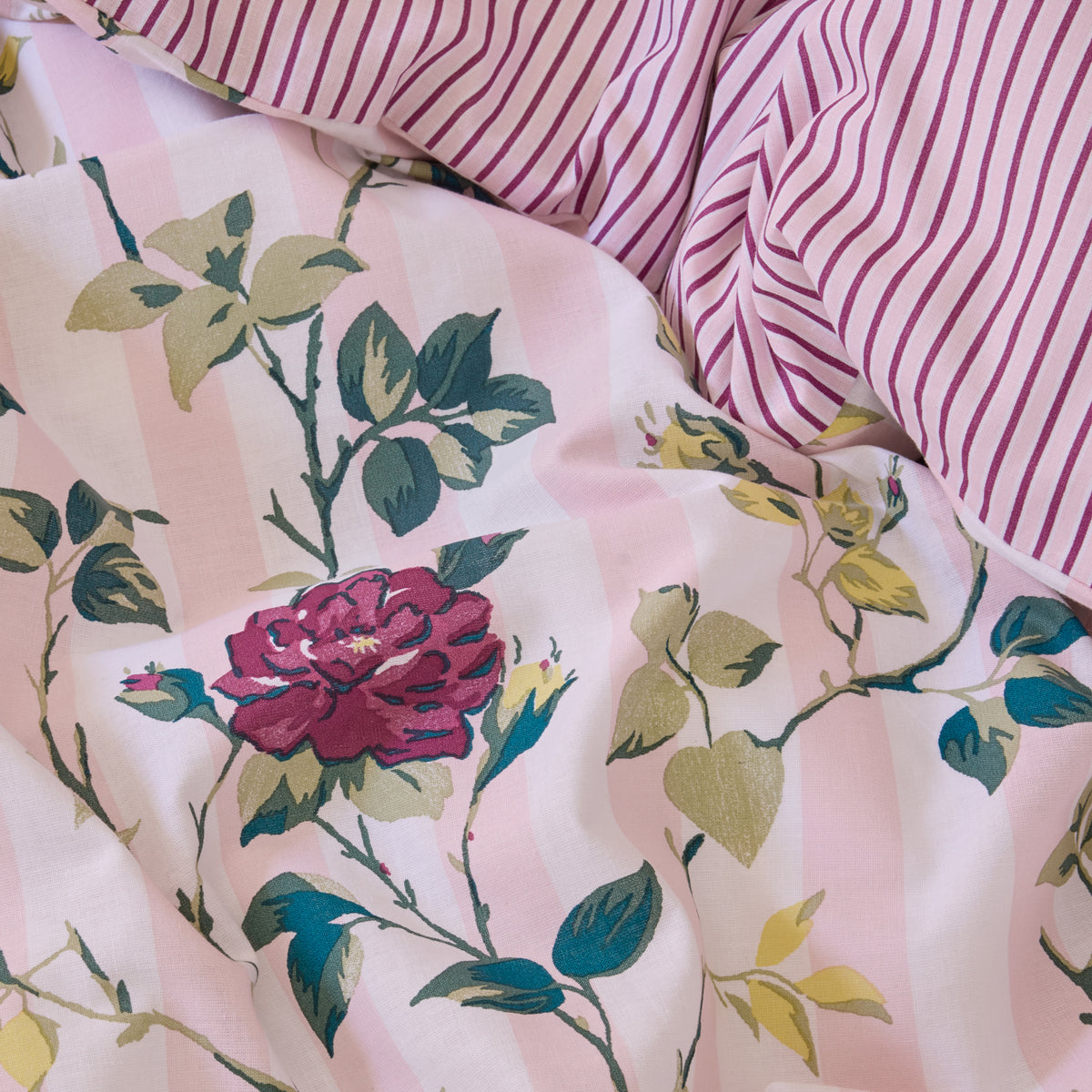 Cath Kidston Climbing Rose Stripe Duvet Cover Set - Pink