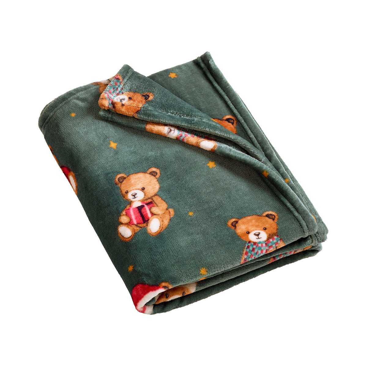 Catherine Lansfield Christmas Tartan Teddy Bear Throw - Green