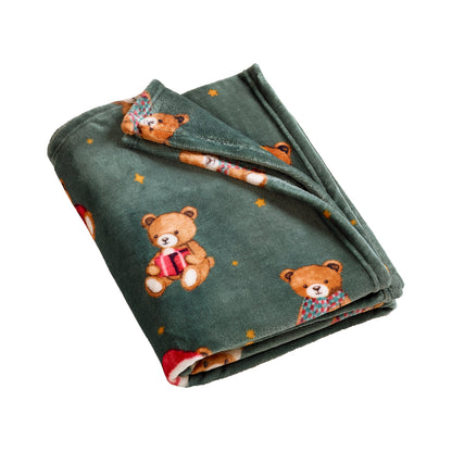 Catherine Lansfield Christmas Tartan Teddy Bear Throw - Green