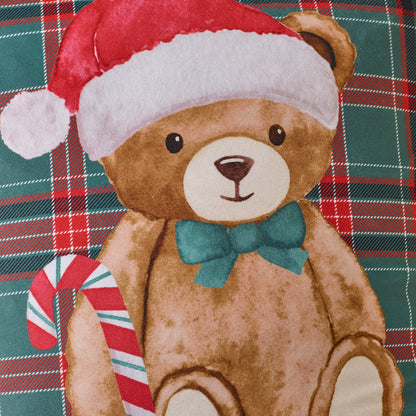 Catherine Lansfield Christmas Tartan Teddy Bear Filled Cushion - Green
