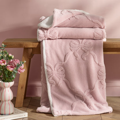 Catherine Lansfield Carved Bow Throw - Pink