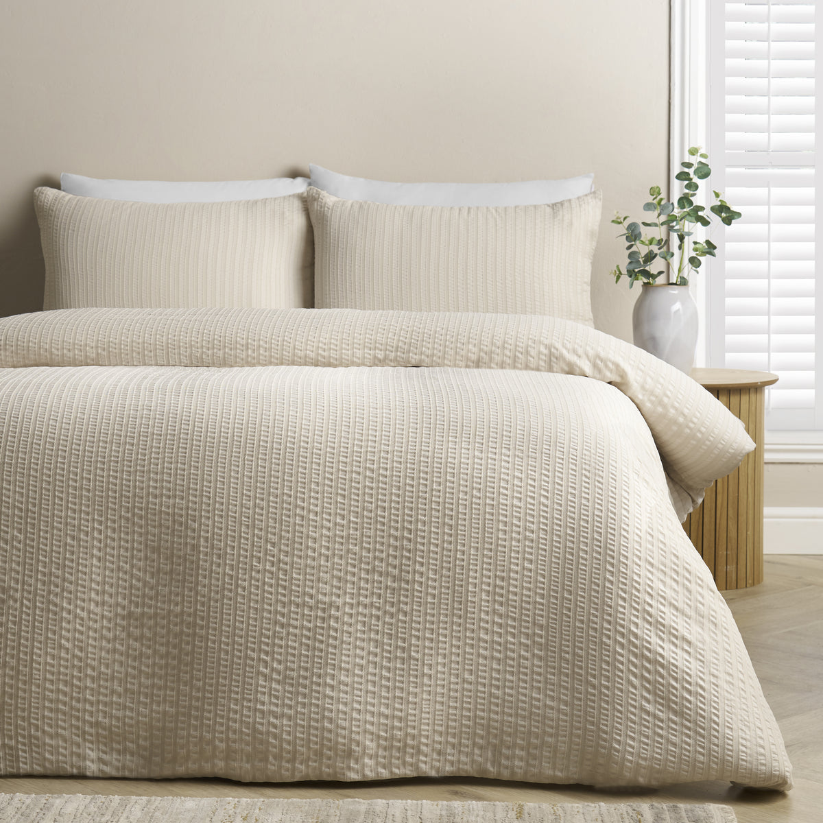 Catherine Lansfield Stripe Seersucker Duvet Cover Set - Natural