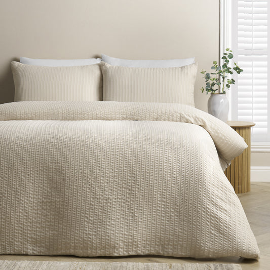 Catherine Lansfield Stripe Seersucker Duvet Cover Set - Natural