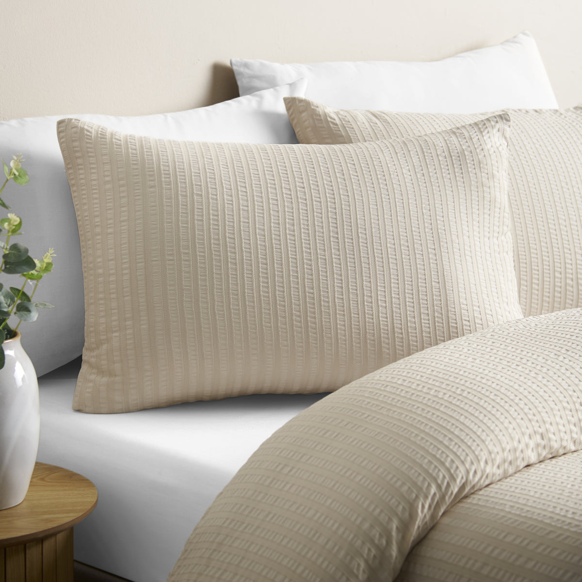 Catherine Lansfield Stripe Seersucker Duvet Cover Set - Natural