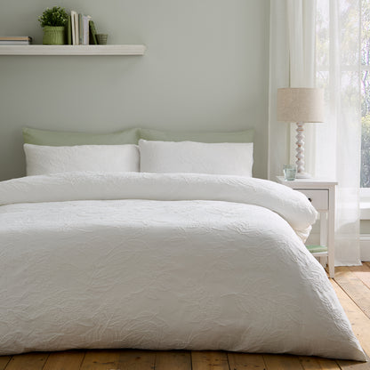 Catherine Lansfield Jacquard Leaves Duvet Cover Set - White