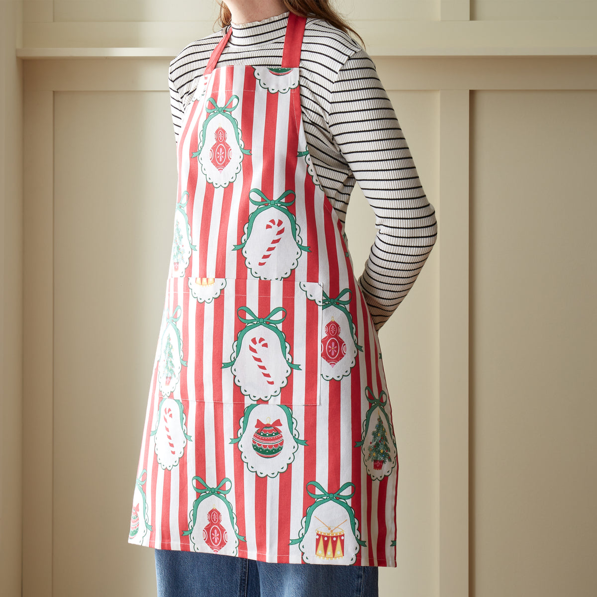 Catherine Lansfield Christmas Vintage Stripe Apron - Red