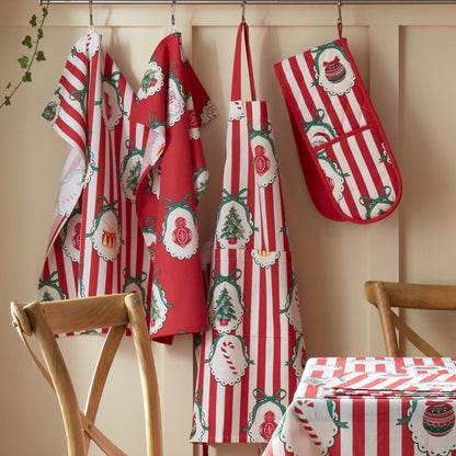 Catherine Lansfield Christmas Vintage Stripe Apron - Red