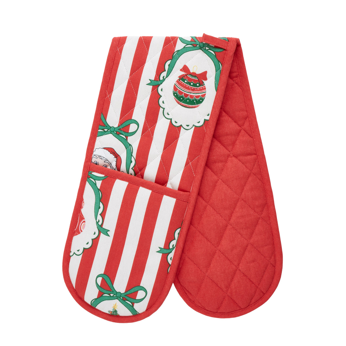 Catherine Lansfield Christmas Vintage Stripe Double Oven Glove - Red