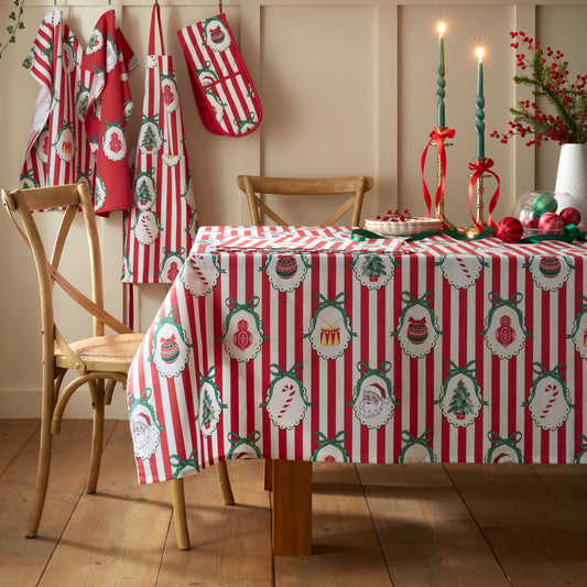 Catherine Lansfield Christmas Vintage Stripe Table Cloth - Red