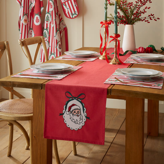 Catherine Lansfield Christmas Vintage Stripe Table Runner - Red