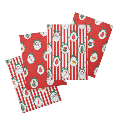 Catherine Lansfield Christmas Vintage Stripe Tea Towels (Pack of 4) - Red