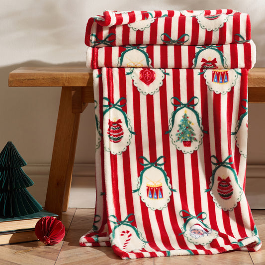 Catherine Lansfield Christmas Vintage Stripe Throw - Red