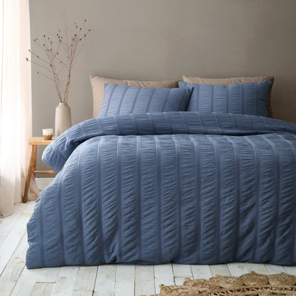 Pineapple Elephant Waffle Seersucker Duvet Cover Set - Blue