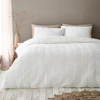 Pineapple Elephant Waffle Seersucker Duvet Cover Set - White