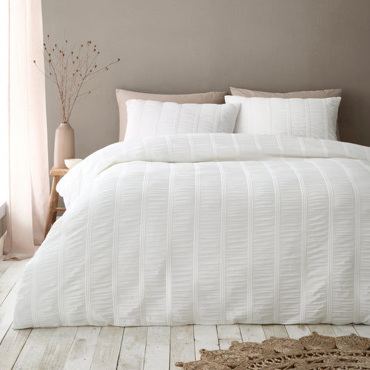 Pineapple Elephant Waffle Seersucker Duvet Cover Set - White