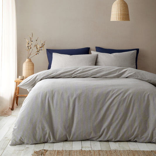 Pineapple Elephant Cotton Rich Narrow Woven Stripe Duvet Cover Set - Blue