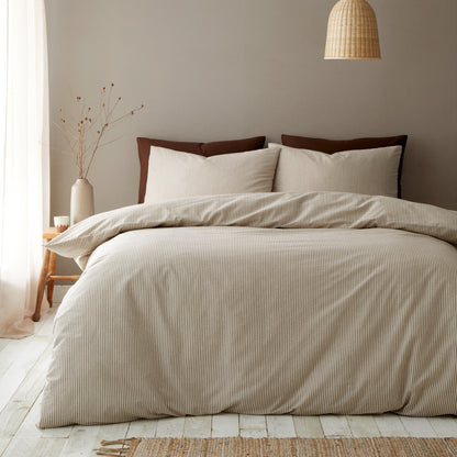 Pineapple Elephant Cotton Rich Narrow Woven Stripe Duvet Cover Set - Mole