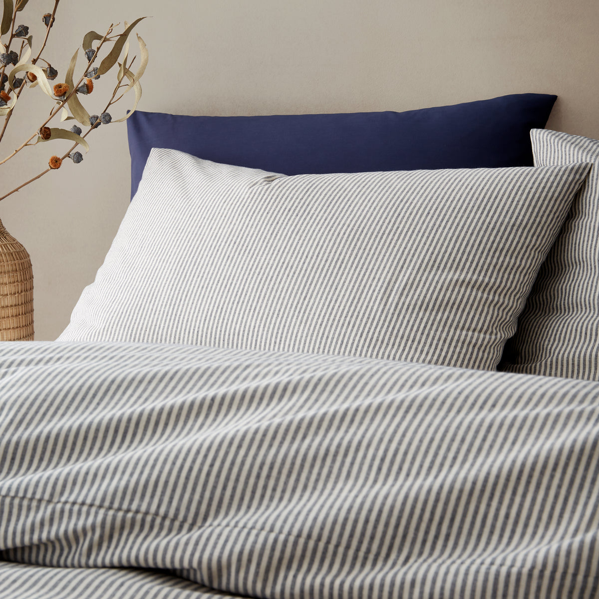 Pineapple Elephant Cotton Rich Narrow Woven Stripe Duvet Cover Set - Blue