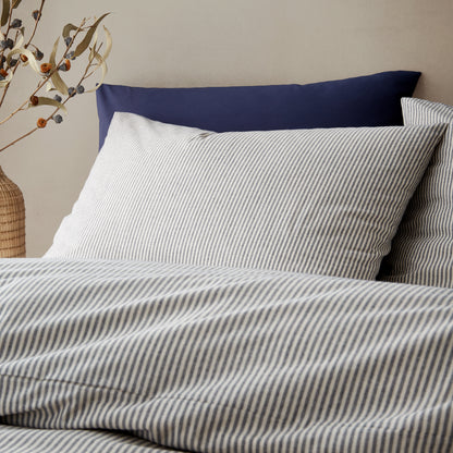 Pineapple Elephant Cotton Rich Narrow Woven Stripe Duvet Cover Set - Blue