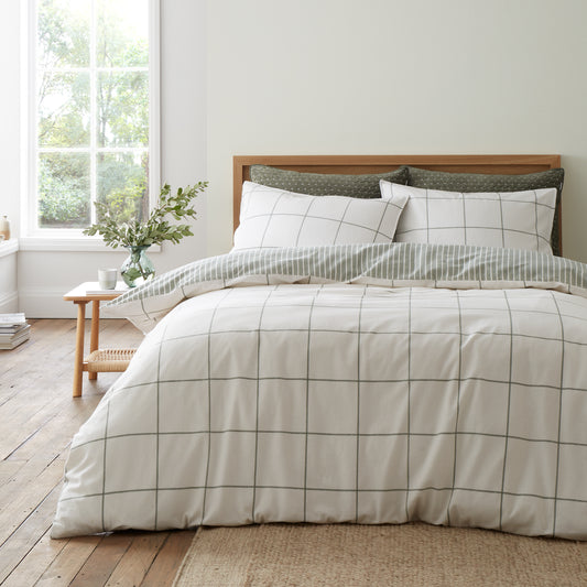 Bianca Brushed Regal Check Duvet Cover Set - Green
