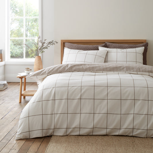 Bianca Brushed Regal Check Duvet Cover Set - Mole