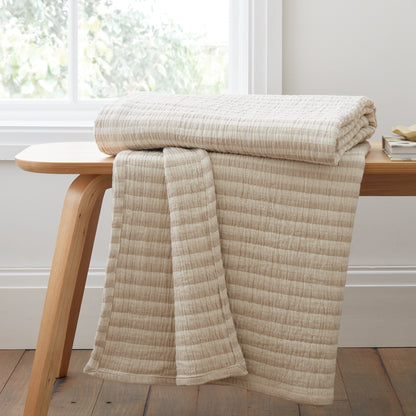 Bianca Cotton Muslin Stripe Throw - Natural