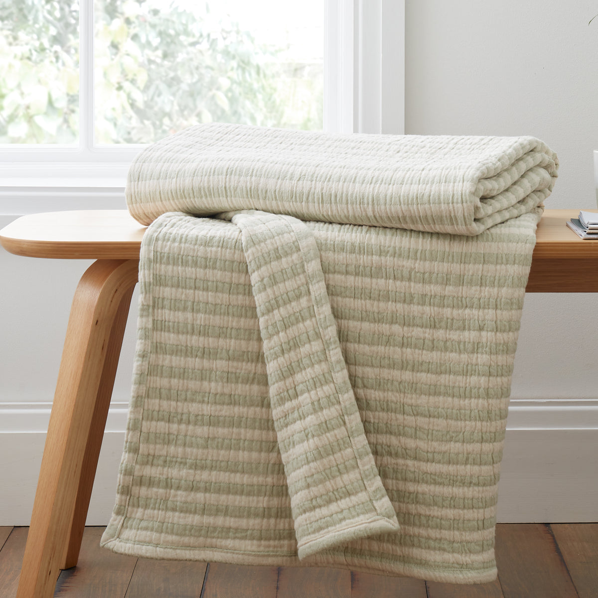 Bianca Cotton Muslin Stripe Throw - Green