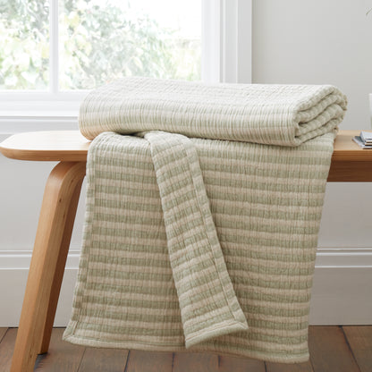 Bianca Cotton Muslin Stripe Throw - Green