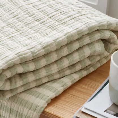 Bianca Cotton Muslin Stripe Throw - Green