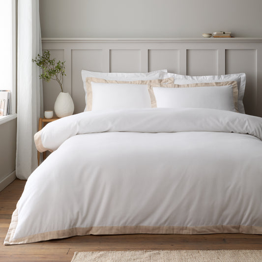 Bianca Brushed Tailored Duvet Cover Set - White/Natural