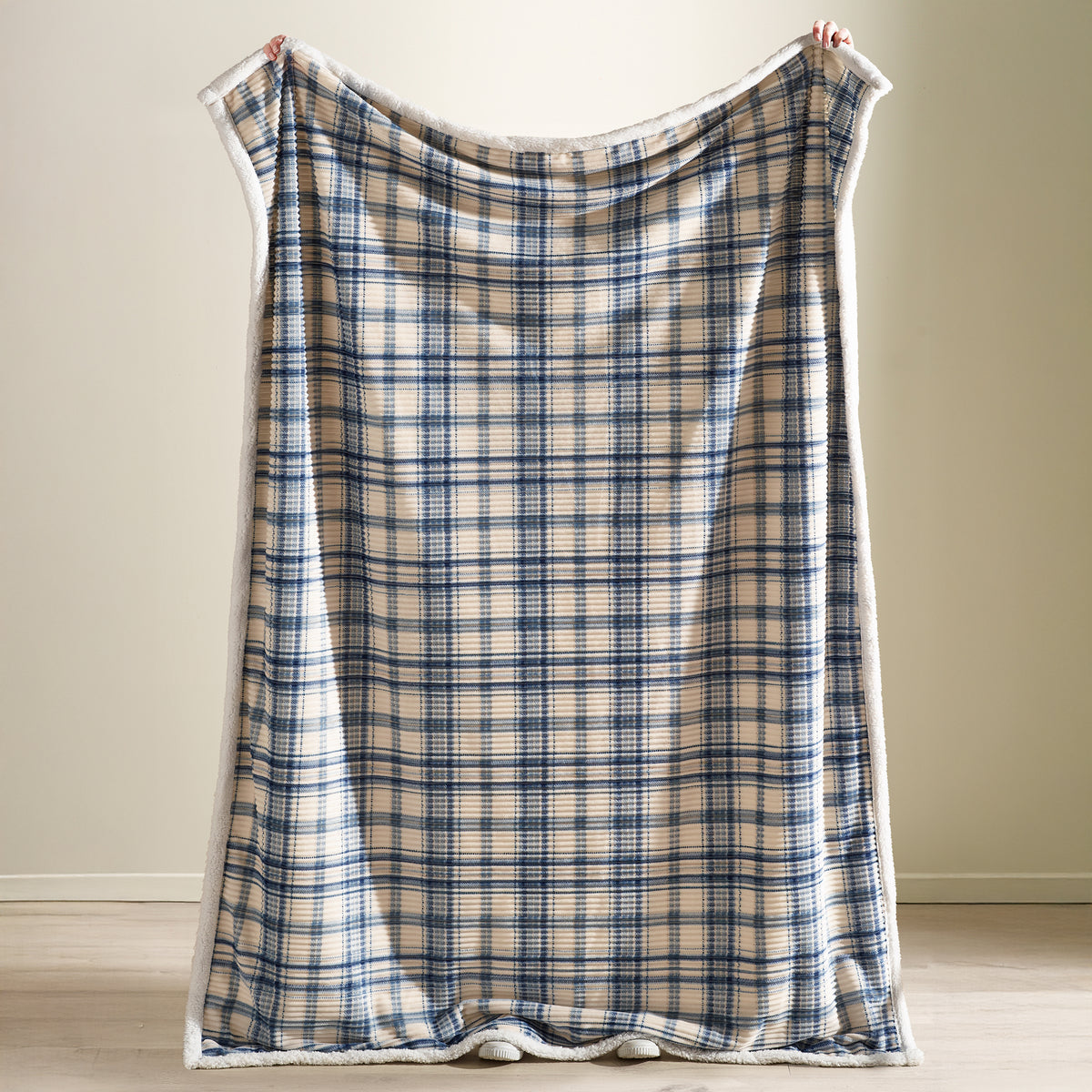 Catherine Lansfield Cosy Ribbed Check Throw - Blue