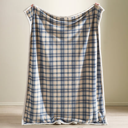 Catherine Lansfield Cosy Ribbed Check Throw - Blue