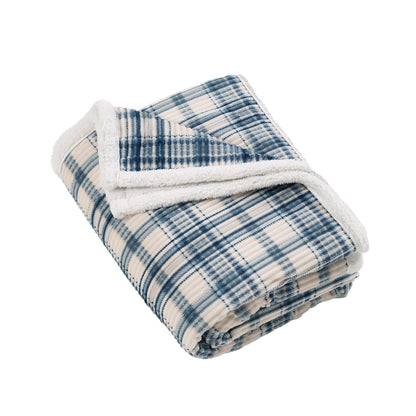 Catherine Lansfield Cosy Ribbed Check Throw - Blue
