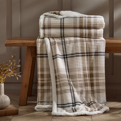 Catherine Lansfield Cosy Ribbed Check Throw - Natural