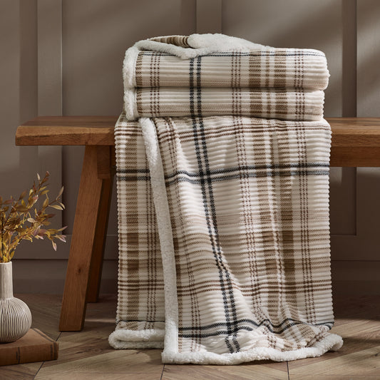 Catherine Lansfield Cosy Ribbed Check Throw - Natural