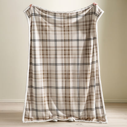 Catherine Lansfield Cosy Ribbed Check Throw - Natural