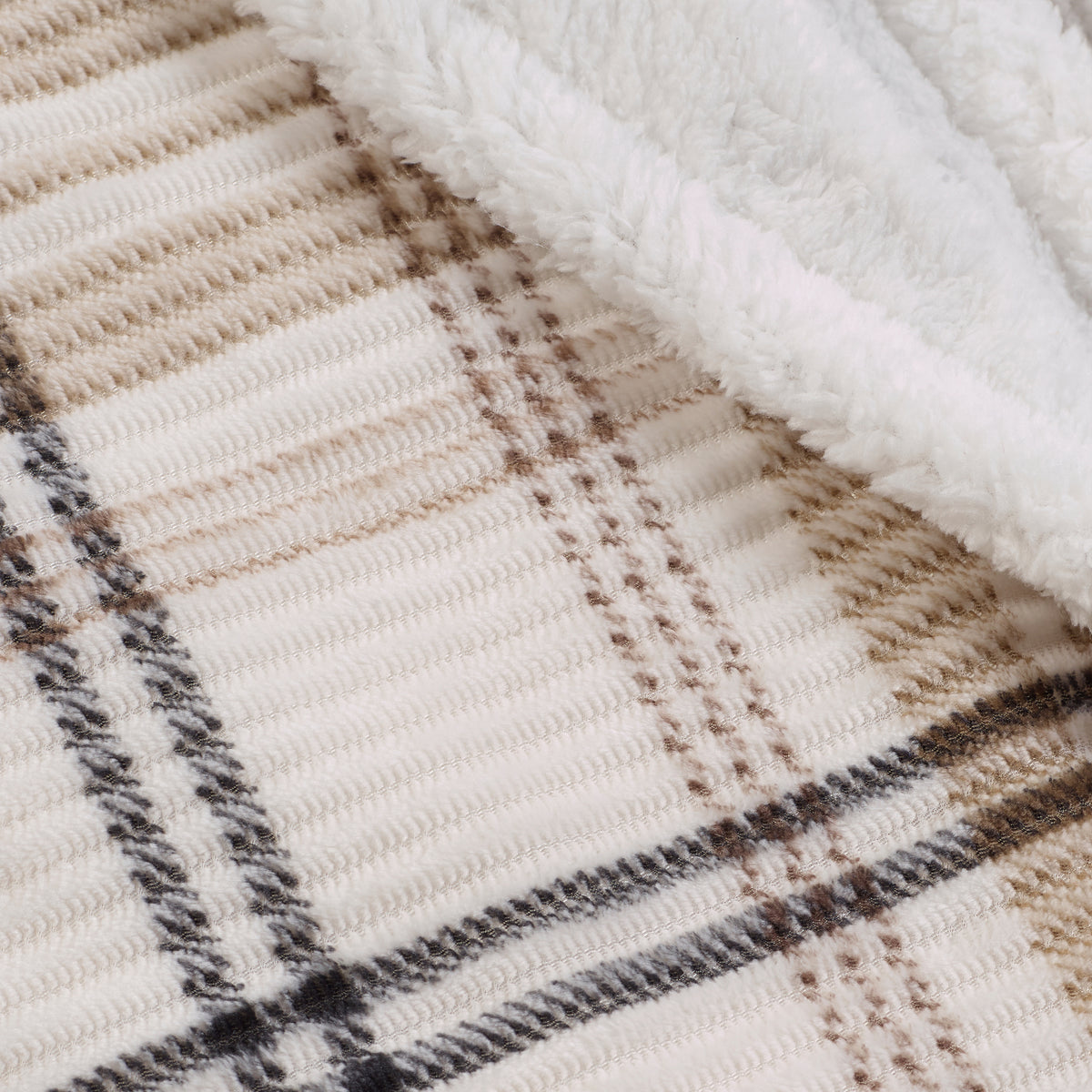 Catherine Lansfield Cosy Ribbed Check Throw - Natural
