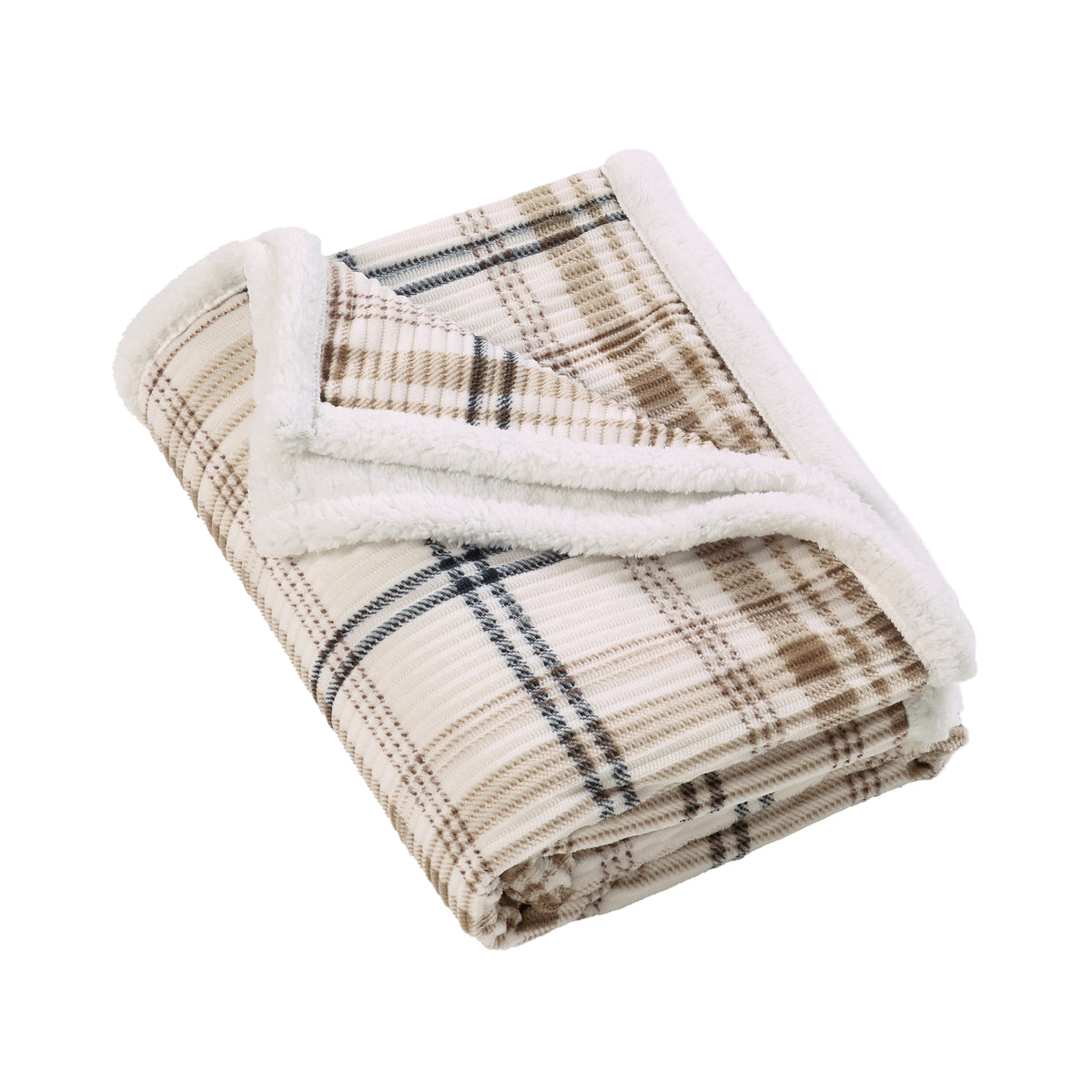 Catherine Lansfield Cosy Ribbed Check Throw - Natural