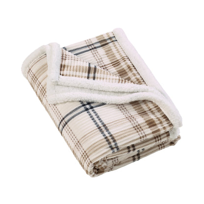 Catherine Lansfield Cosy Ribbed Check Throw - Natural