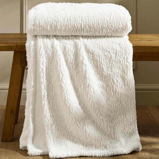 Catherine Lansfield Textured Wave Faux Fur Throw - Cream