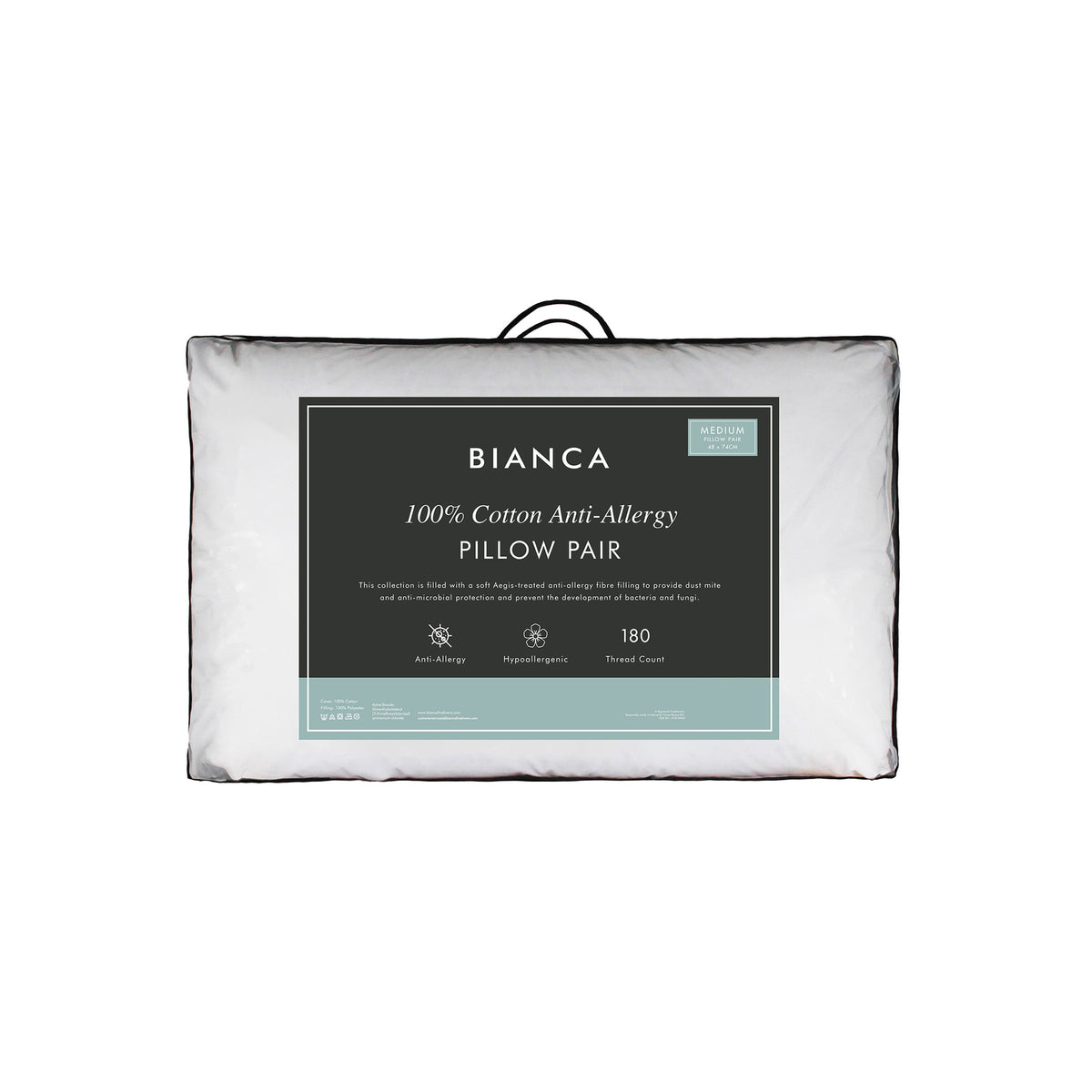 Bianca 100% Cotton Anti-Allergy Pillows (Pair)