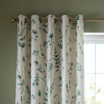 Catherine Lansfield Watercolour Leaves Eyelet Curtains - Natural/Green