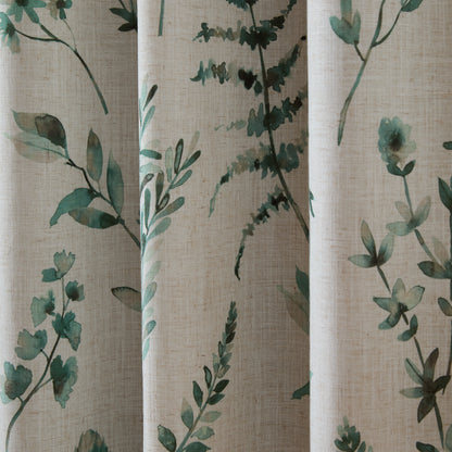 Catherine Lansfield Watercolour Leaves Eyelet Curtains - Natural/Green