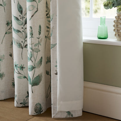 Catherine Lansfield Watercolour Leaves Eyelet Curtains - Natural/Green