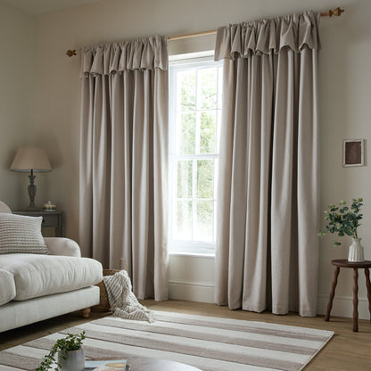 Catherine Lansfield Brushed Texture Ruffle Top Pencil Pleat Curtains - Natural