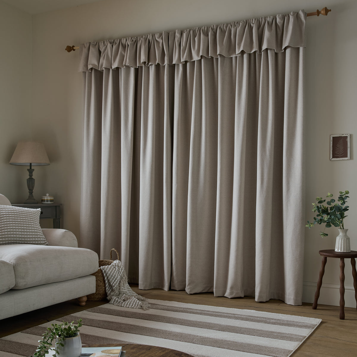 Catherine Lansfield Brushed Texture Ruffle Top Pencil Pleat Curtains - Natural