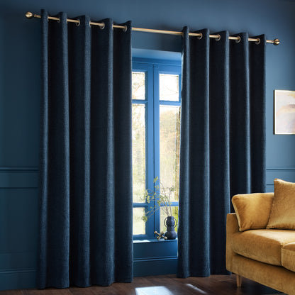 Catherine Lansfield Crinkle Chenille Eyelet Curtains - Blue