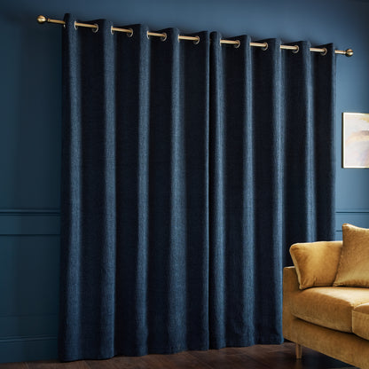 Catherine Lansfield Crinkle Chenille Eyelet Curtains - Blue